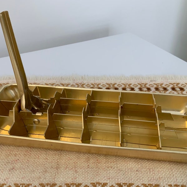 Mid Century Gold Ice Cube Tray with Lever Release, Anodised Aluminium. 18 Cube Sections