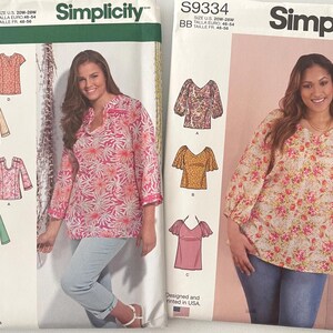 UNCUT Simplicity 1461/ 9334. Misses’/Women’s Assorted Tops Patterns. Sizes 20W to 28W