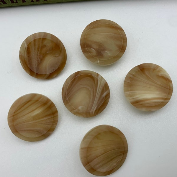 6 x CARAMEL Swirl Buttons, Matte Brown and Cream Emulsion,  Shank Button Set. Diameter 16 mm