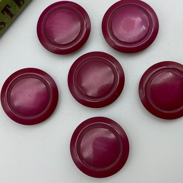 5 x Crimson RED Coat Sewing Buttons. VINTAGE Buttons with Shank Closure, Diameter 16mm