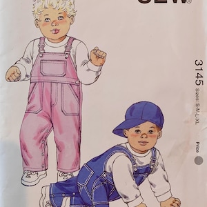 Kwik Sew 3145. Baby Latz Overall und Schirmmütze Schnittmuster. S-M-L-XL. Ungeschnitten
