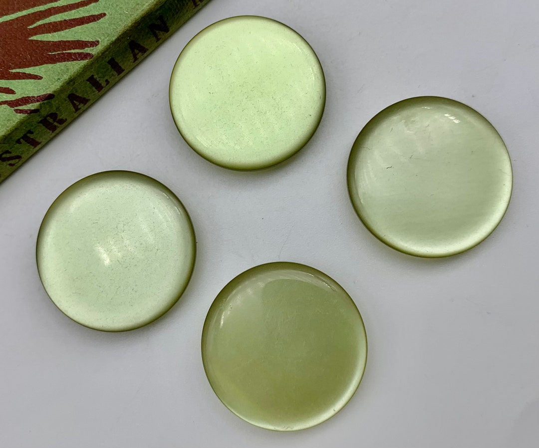 4 X Extra Large Green Moonglow Buttons Shiny Shank Vintage Etsy