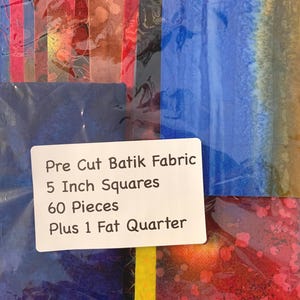 BATIK Cotton Fabric Bundle. Charm Pack (30 5") squares and 1 Fat Quarter. Rotary Cut