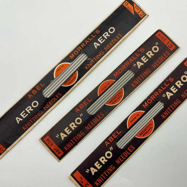 Vintage AERO Morralls Double Pointed Knitting Needles, Original Package. Sizes UK 12, 13, 14. Rustless Lightweight English Haberdashery