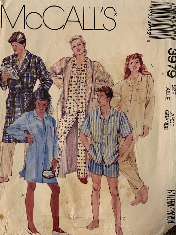 Mccalls 3979. Misses Men s or Teen Boys Robe Tie Belt Nightshirt and Pajamas. Nightie Night Gown. Size LARGE Etsy Canada