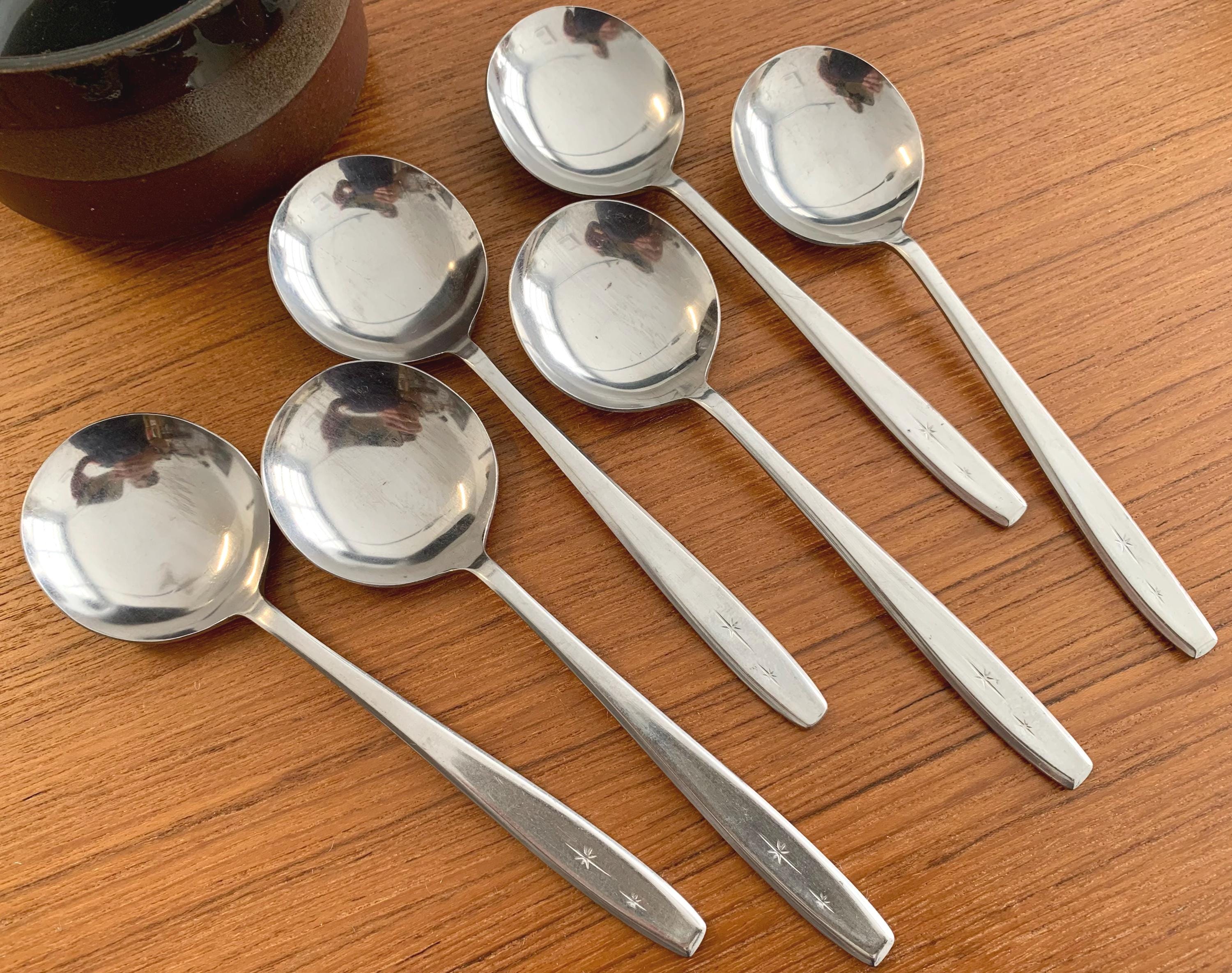 6 X Soup/ Bouillon Spoons 'SANDRA' JAPAN - Stainless Steel. Made