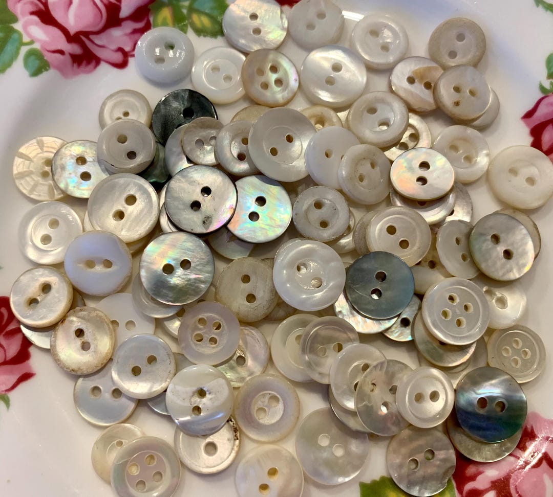 90+ Small Mother of Pearl Shell Buttons, Creamy or Blue/ Grey Hue, Sew ...