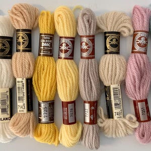 DMC Tapestry Wool Skeins: Black, White, Green, Yellow - Made in France