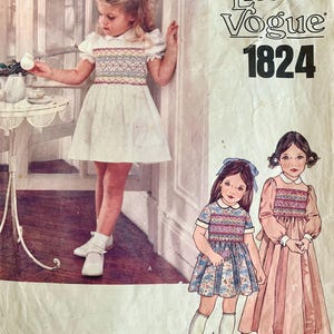 Little Vogue 1824. SMOCKED Dress Girls Pattern and Smocking Transfers (Iron On DOTS) Long or Short Length. Pieces Separated/ UNCUT. Size 4