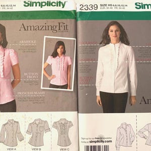 UNCUT Simplicity 1941/ 2339. Misses' Blouses & Shirts Sewing Pattern. Separate Cup Sizes. 16-24