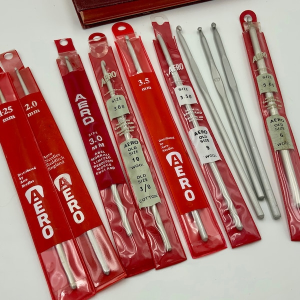 AERO Crochet Hooks - Assorted Sizes, High Quality Vintage English Crochet Hooks, Some in Original Sleeves