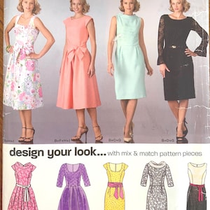 UNCUT New Look 6824. Misses Design Your Dress Look Slim or Flared Skirt Sleeve Neck Variations  Sewing Pattern. Sizes 8-18
