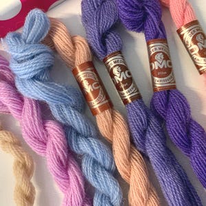 Lot of 7 DMC Broder Medicis Laine Tapisserie 25M Thread France. Full and Part Skeins, Assorted &#39;RIVERLANDS&#39; Colourway, Tapestry Pure Wool
