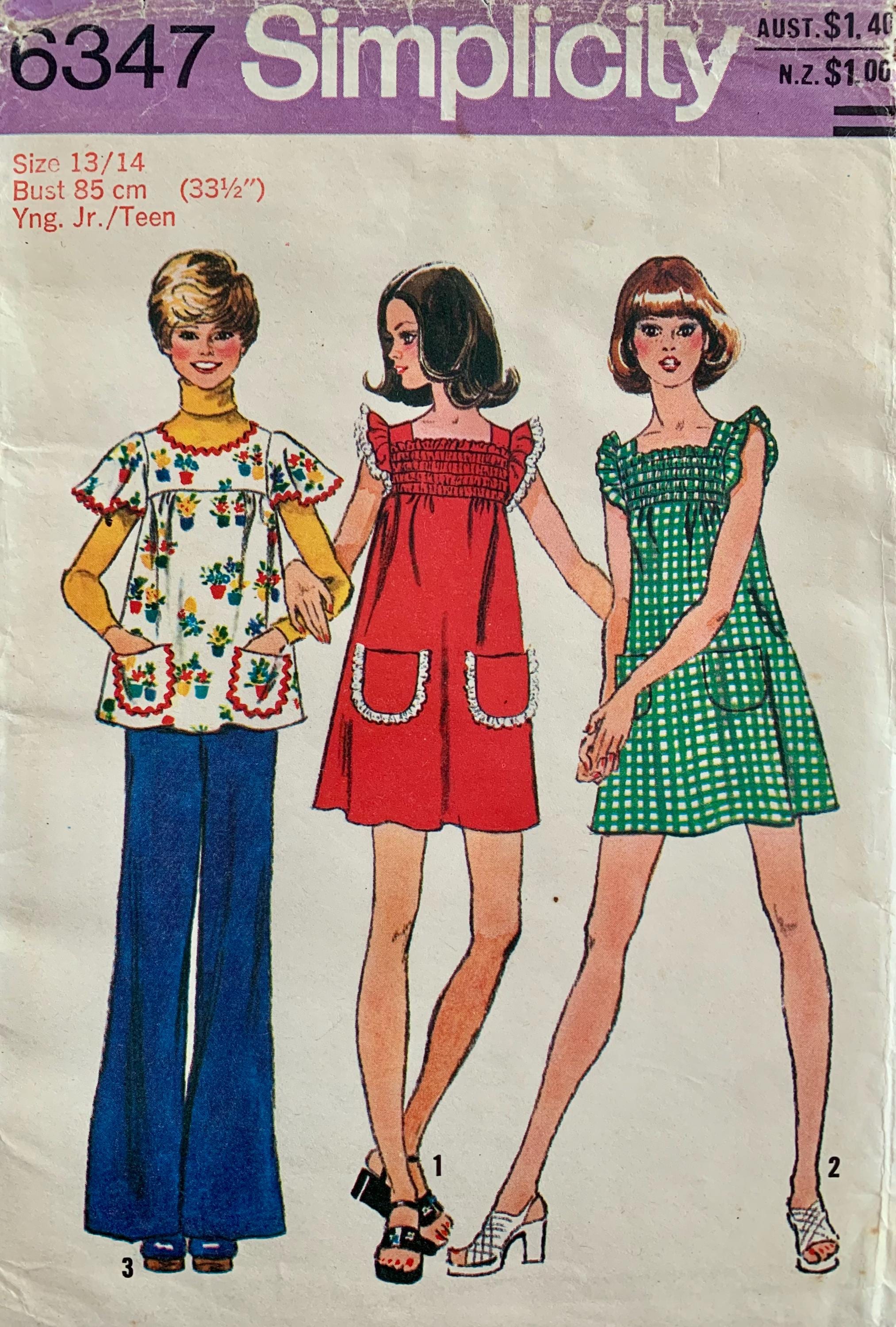 Uncut 70s Dress Pattern: Simplicity 6347, Junior/teen Size 13/14