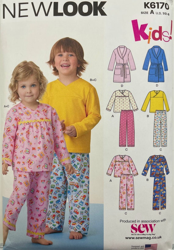 UNCUT New Look For KIDS 6170. Pyjamas and Dressing Gown Sewing Pattern Kids Sleepwear. Size 6 months to 8 Years