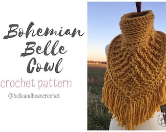 Bohemian Belle Cowl Crochet Pattern, Crochet Scarf Pattern, Crochet Triangle Cowl, Crochet Patterns, Crochet Cowls, Chunky Crochet Patterns