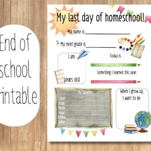 Last Day of Homeschool, End of School Activity Sheet, Homeschool Keepsake, Kids Memory Journal, Homeschool Printables, School Interview