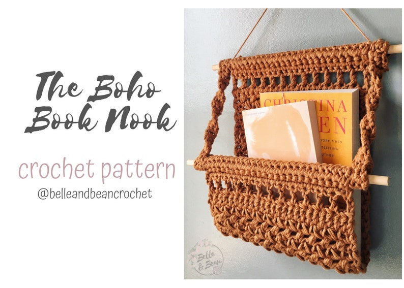 Boho Book Nook Crochet Pattern, Crochet Wall Hanging Pattern, Crochet Hanging Basket, Wall Basket Pattern, Mail Holder, Magazine Holder 