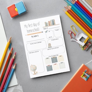 Werkblad voor de eerste dag van thuisonderwijs, activiteitenblad voor thuisonderwijs, aandenken voor thuisonderwijs, herinneringsdagboek voor kinderen, printbare materialen voor thuisonderwijs, interview