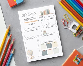 First Day of Homeschool Worksheet, Homeschool Activity Sheet, Homeschool Keepsake, Kids Memory Journal, Homeschool Printables, Interview