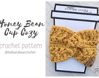Honey Bean Cup Cozy Crochet Pattern, Crochet Cup Cozy Pattern, Crochet Cup Sleeve, Quick Crochet Pattern, Easy Crochet Pattern