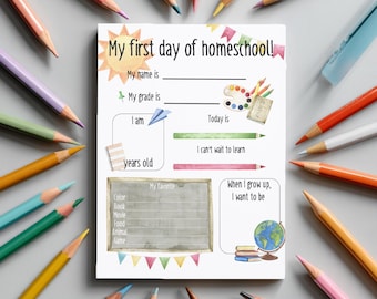 First Day of Homeschool Worksheet, Back to School Activity Sheet, Homeschool Keepsake, Kids Memory Journal, Homeschool Printables, Interview