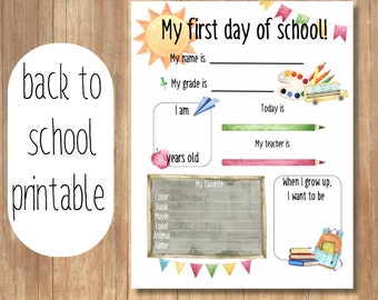 First Day of School, Back to School Activity Sheet, School Keepsake, Kids Memory Journal, Kids Printables, School Interview Questionnaire