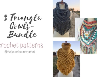 Cowl Crochet Patterns, Crochet Scarf Patterns, Crochet Triangle Cowls, Crochet Patterns, Crochet Cowls, Crochet Bundle
