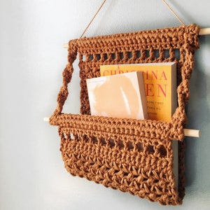 Boho Book Nook Crochet Pattern, Crochet Wall Hanging Pattern, Crochet Hanging Basket, Wall Basket Pattern, Mail Holder, Magazine Holder image 3