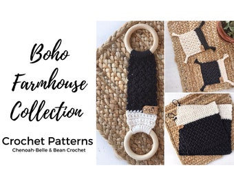 Boho Farmhouse Crochet Patterns, Easy Crochet Patterns, Crochet Coaster Pattern, Boho Crochet Patterns, Crochet Towel Ring, Crochet Trivet