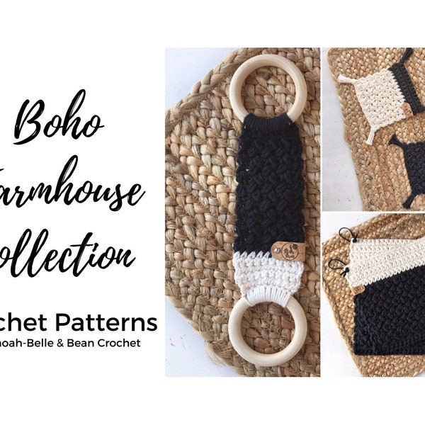 Boho Farmhouse Crochet Patterns, Easy Crochet Patterns, Crochet Coaster Pattern, Boho Crochet Patterns, Crochet Towel Ring, Crochet Trivet