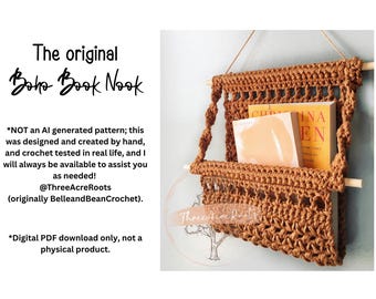 The ORIGINAL Boho Book Nook Crochet Pattern, Crochet Wall Hanging, Crochet Hanging Basket, Wall Basket Pattern, Mail Holder, Magazine Holder