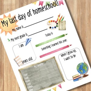 Last Day of Homeschool, End of School Activity Sheet, Homeschool ...
