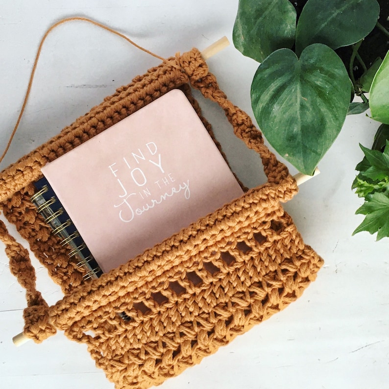 Boho Book Nook Crochet Pattern, Crochet Wall Hanging Pattern, Crochet Hanging Basket, Wall Basket Pattern, Mail Holder, Magazine Holder image 2