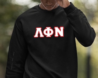 Sudadera polar con letras griegas Lambda Phi Nu: cuello redondo bordado personalizado y bordado en zigzag