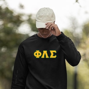 Phi Lambda Sigma Griekse letter fleece sweatshirt - op maat geborduurde ronde hals, zigzag-borduursel
