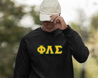 Phi Lambda Sigma Greek Letter Fleece Sweatshirt- Custom Embroidered Crewneck, Zig-Zag Embroidery