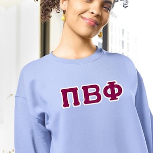 Pi Beta Phi crewneck sweatshirt letters // Pi Beta Phi zig-zag embroidered crewneck letters