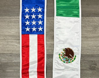 Mexican American Graduation Stole Embroidered Satin Sash Flag