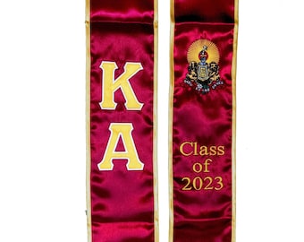Kappa Alpha Graduation Sash Stole embroidered Greek Letters Crest and Class of 2026