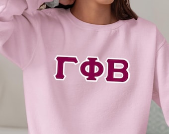 Gamma Phi Beta Greek Letter Fleece Sweatshirt- Custom Embroidered Crewneck, Zig-Zag Embroidery