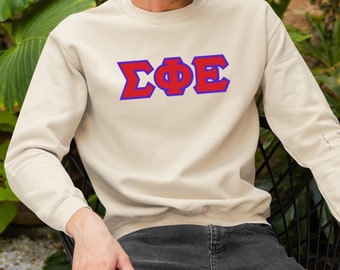 Felpa in pile con lettera greca Sigma Phi Epsilon – Girocollo ricamato a zig zag personalizzato