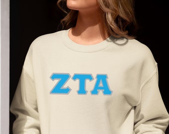Zeta Tau Alpha Crewneck Sweatshirt, Zig-Zag Embroidered Greek Letters