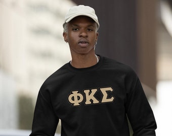 Phi Kappa Sigma Griekse letter fleece sweatshirt - op maat geborduurde ronde hals, zigzag-borduursel