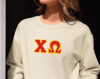 Chi Omega Greek Letter Fleece Sweatshirt- Custom Embroidered Crewneck, Zig-Zag Embroidery