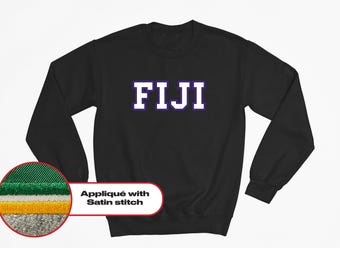 FIJI (Phi Gamma Delta) Greek Letter Fleece Sweatshirt – Custom Embroidered Crewneck, Double Satin Embroidery