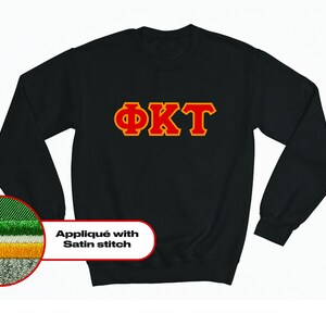 Phi Kappa Tau crewneck sweatshirt letters // Phi Kappa Tau satin embroidered crewneck letters