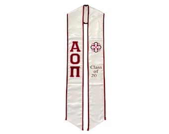 Alpha Omicron Pi Graduation Stole Embroidered Silk Sash Class of 2026
