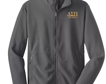 Chaqueta polar con cremallera completa Delta Sigma Pi: letras griegas bordadas, ropa personalizada para hermandades, regalo para capítulos