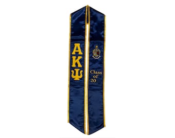 Alpha Kappa Psi Graduation Stole Sash (Navy) Embroidered Silk Crest, Letters, and  Class of 2026